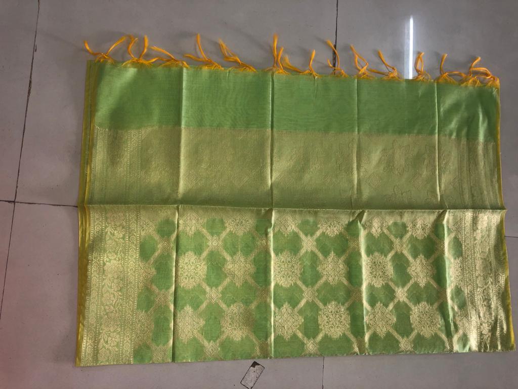 Light Green Woven Banarasi Silk Dupatta - Peachmode