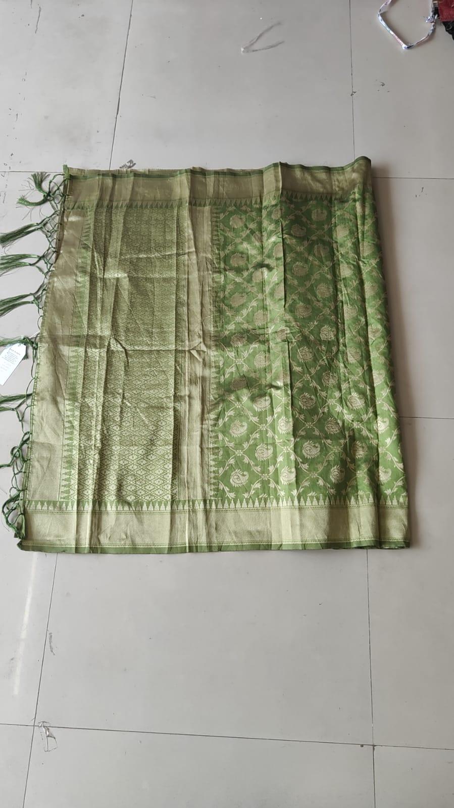 Light Green Woven Banarasi Silk Dupatta - Peachmode