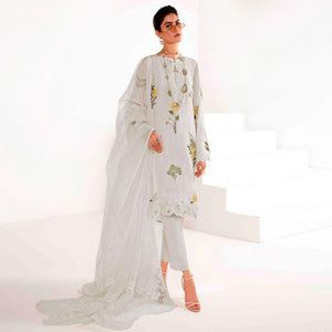 Light Grey Floral Embroidered Georgette Pakistani Suit - Peachmode