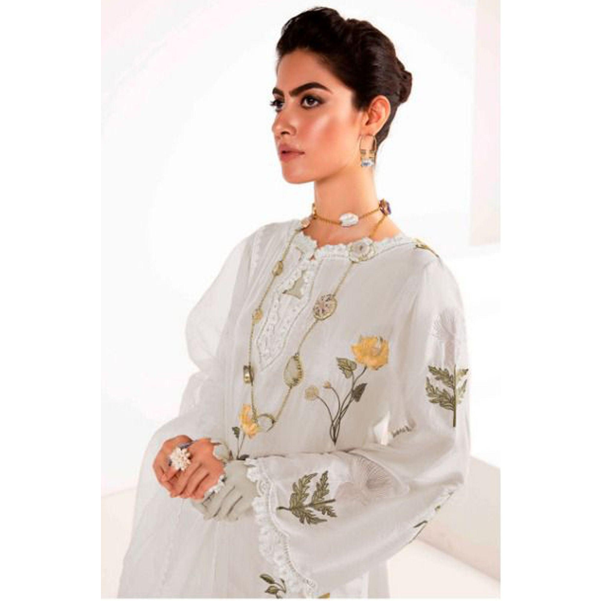 Light Grey Floral Embroidered Georgette Pakistani Suit - Peachmode