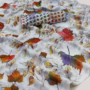 Light Grey Printed Georgette Saree - Peachmode