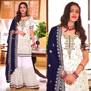 Light Lavender Embellished With Embroidered Georgette Sharara Suit - Peachmode