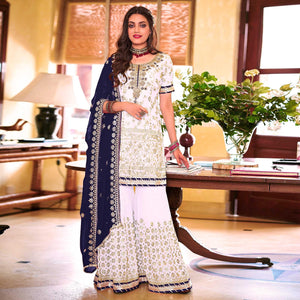 Light Lavender Embellished With Embroidered Georgette Sharara Suit - Peachmode