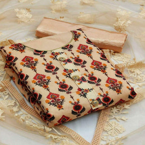 Light Orange Casual Wear Digital Printed Modal Chanderi Dress Material - Peachmode