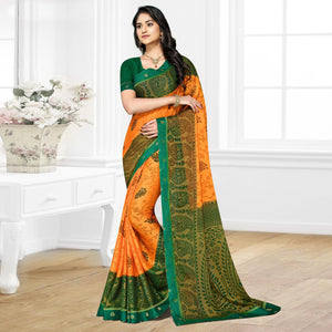 Light Orange Casual Wear Printed Brasso Chiffon Saree - Peachmode