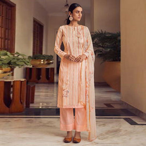 Light Orange Floral Digital Printed With Handwork Cambric Cotton Partywear Suit - Peachmode