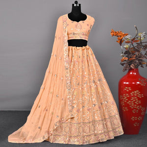 Light Orange Partywear Embroidered Georgette Lehenga Choli - Peachmode