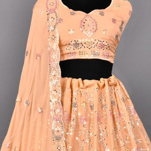 Light Orange Partywear Embroidered Georgette Lehenga Choli - Peachmode