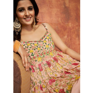 Light Peach Party Wear Embroiddered Georgette Sharara Suit - Peachmode