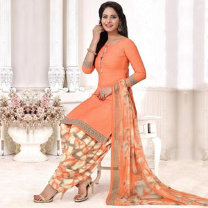Light Peach Printed Leon Patiala Dress Material - Peachmode