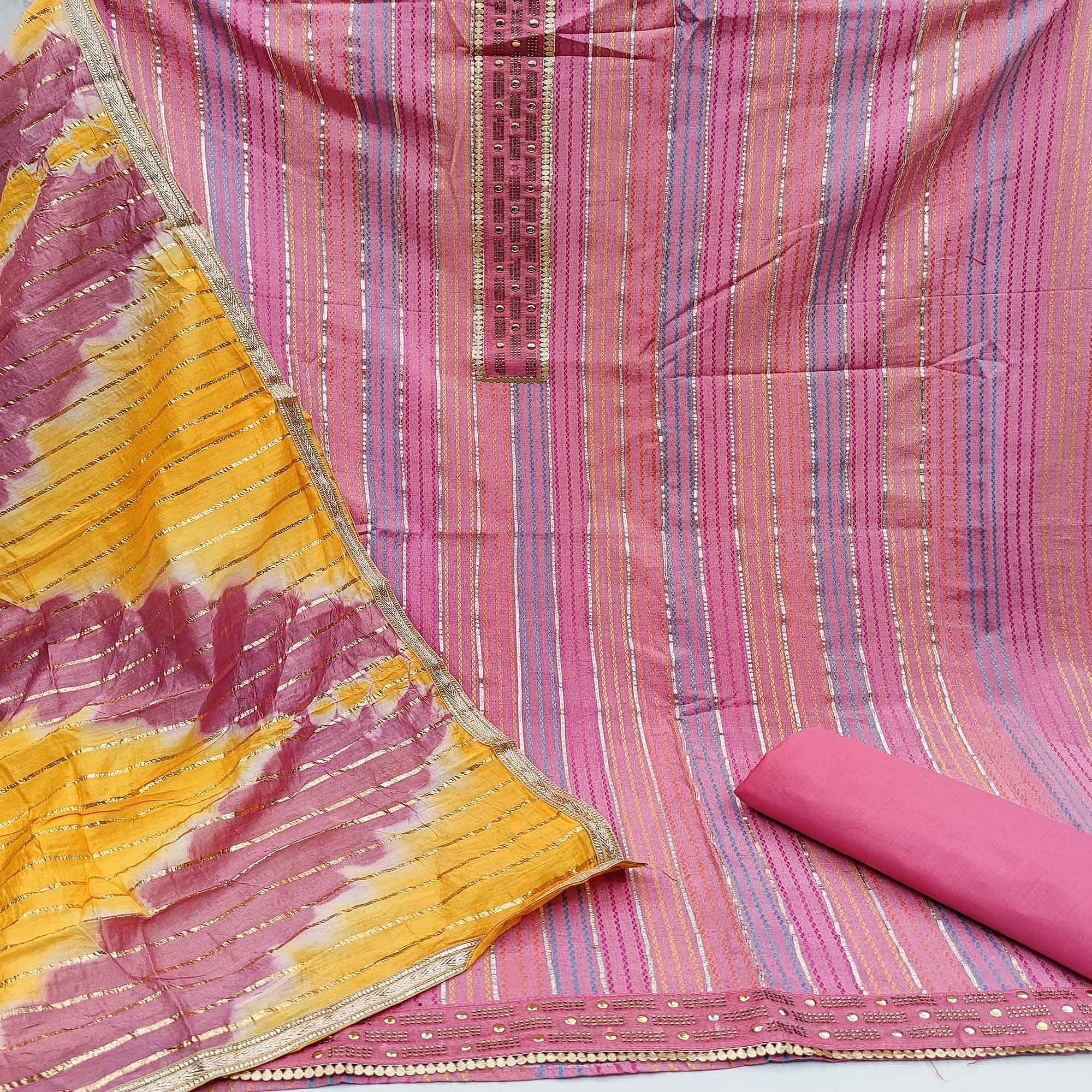 Light Pink Casual Wear Embroidery With Hand Work Premium Pure Cotton Dress Material - Peachmode