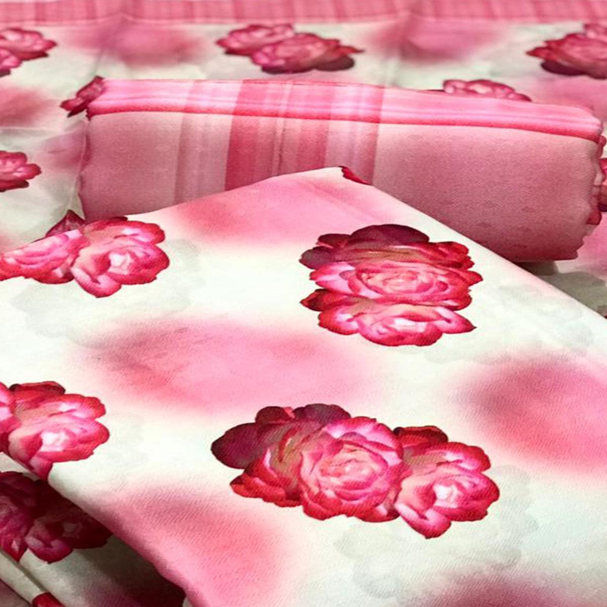 Light Pink Casual Wear Floral Printed Pashmina Dress Material - Peachmode