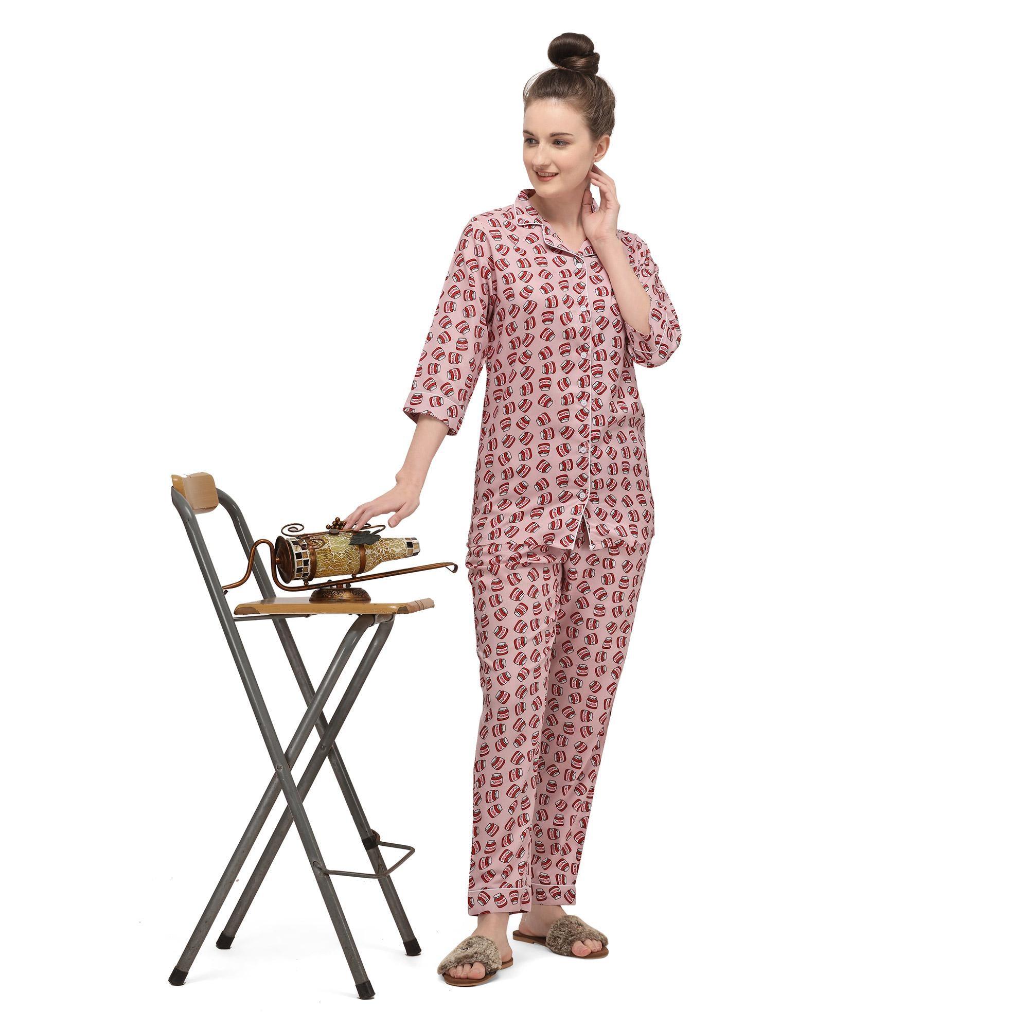Light pink Casual Wear Printed Rayon Night Suit - Peachmode