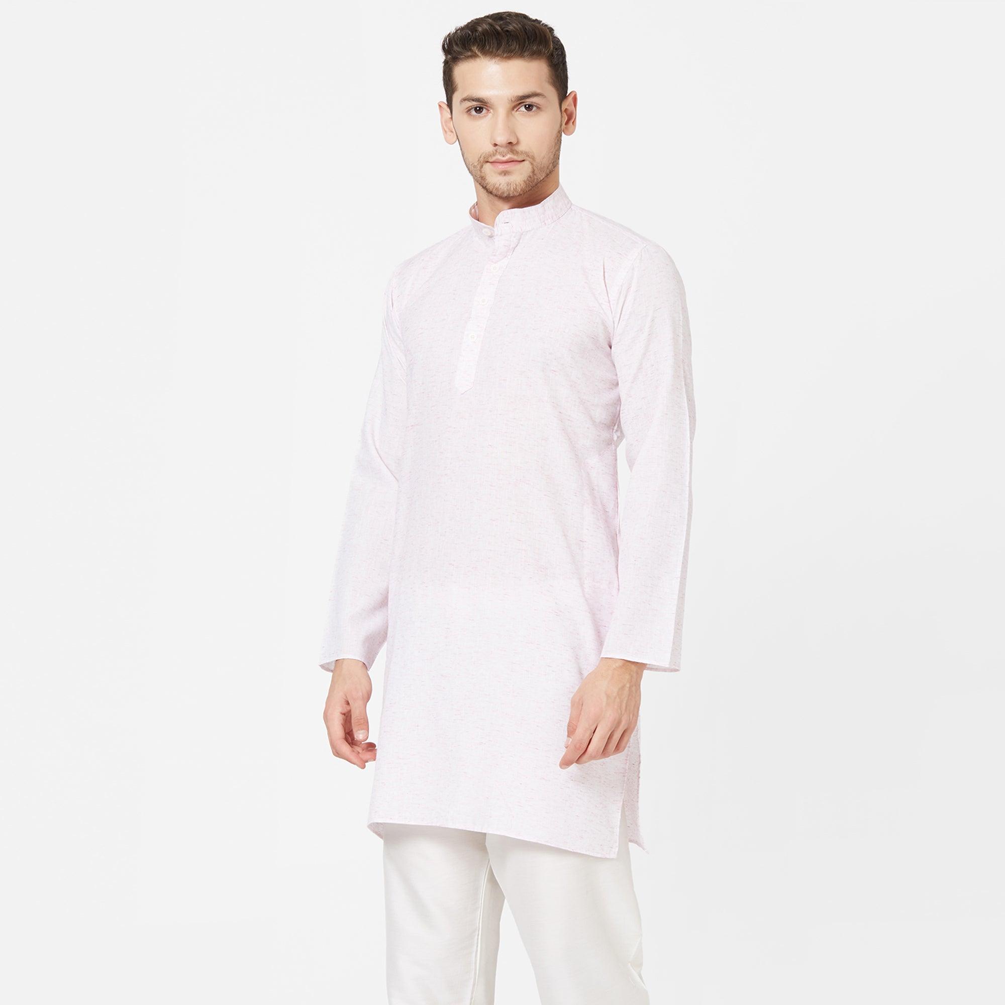 Light Pink Cotton Kurta - Peachmode