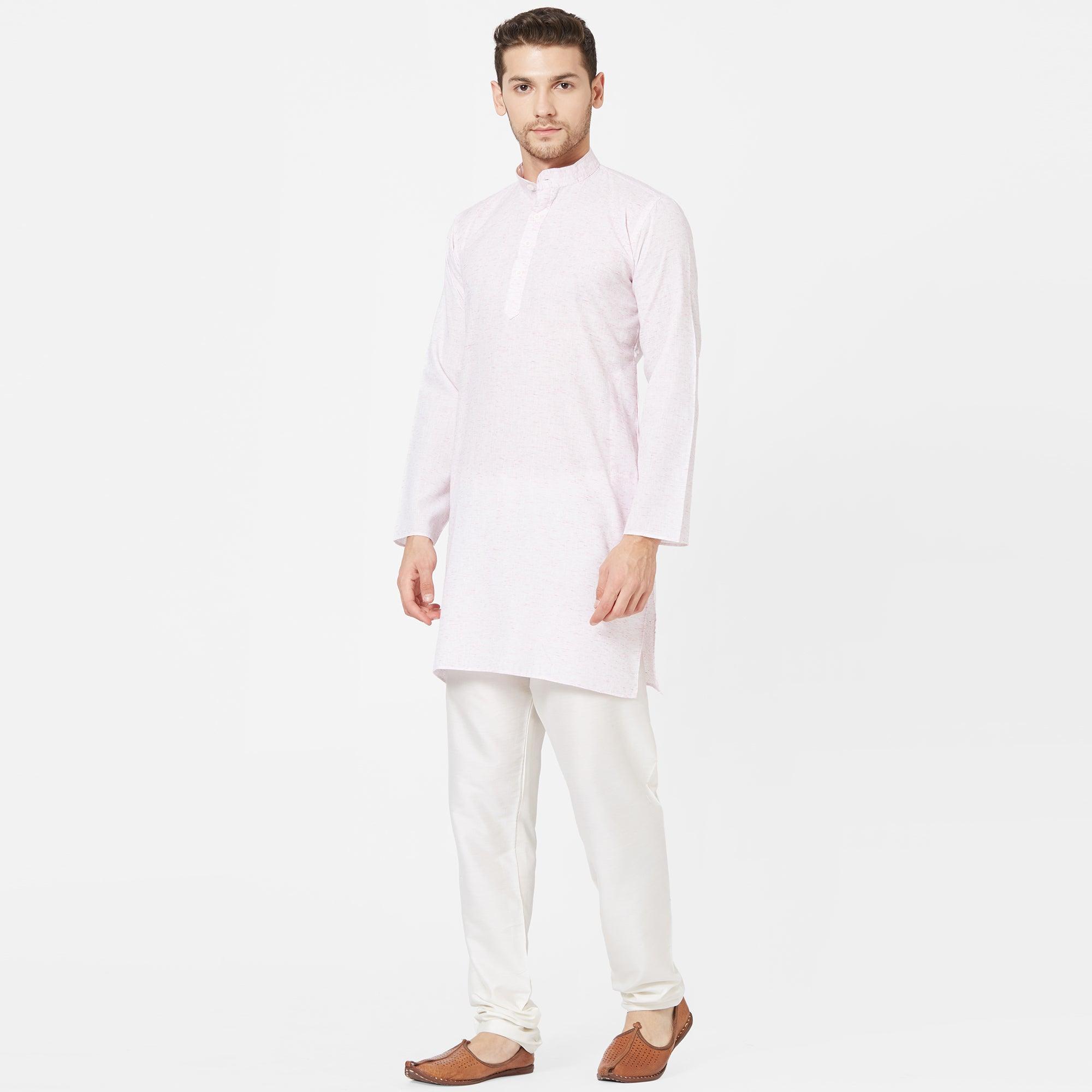 Light Pink Cotton Kurta - Peachmode