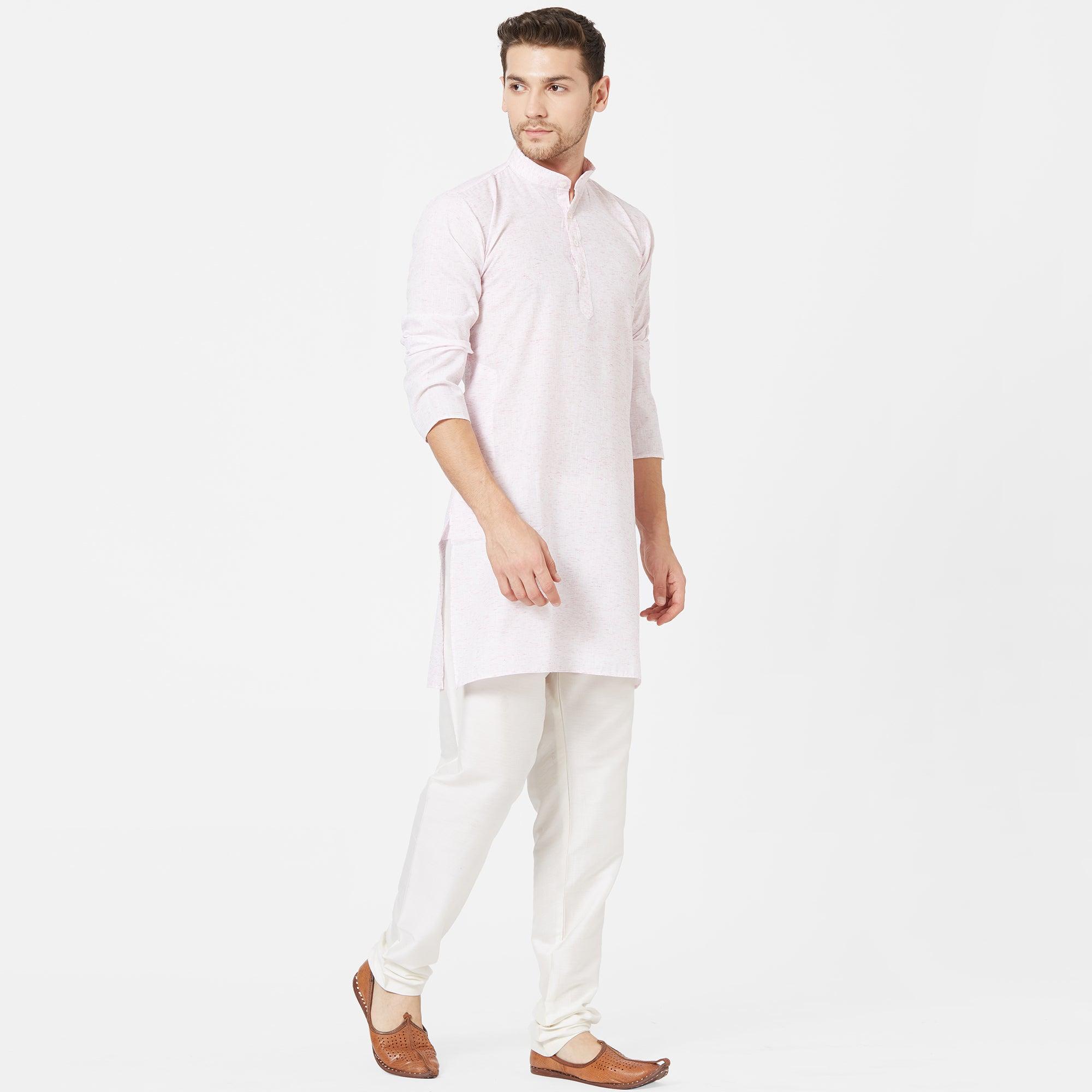 Light Pink Cotton Kurta - Peachmode