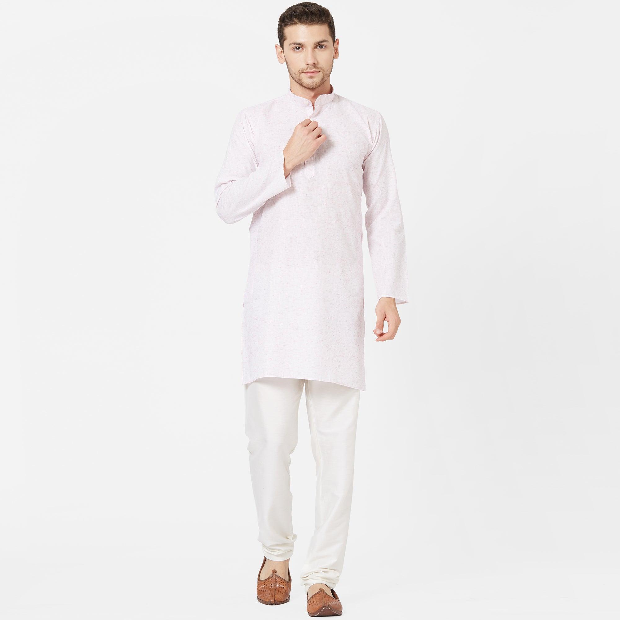 Light Pink Cotton Kurta - Peachmode