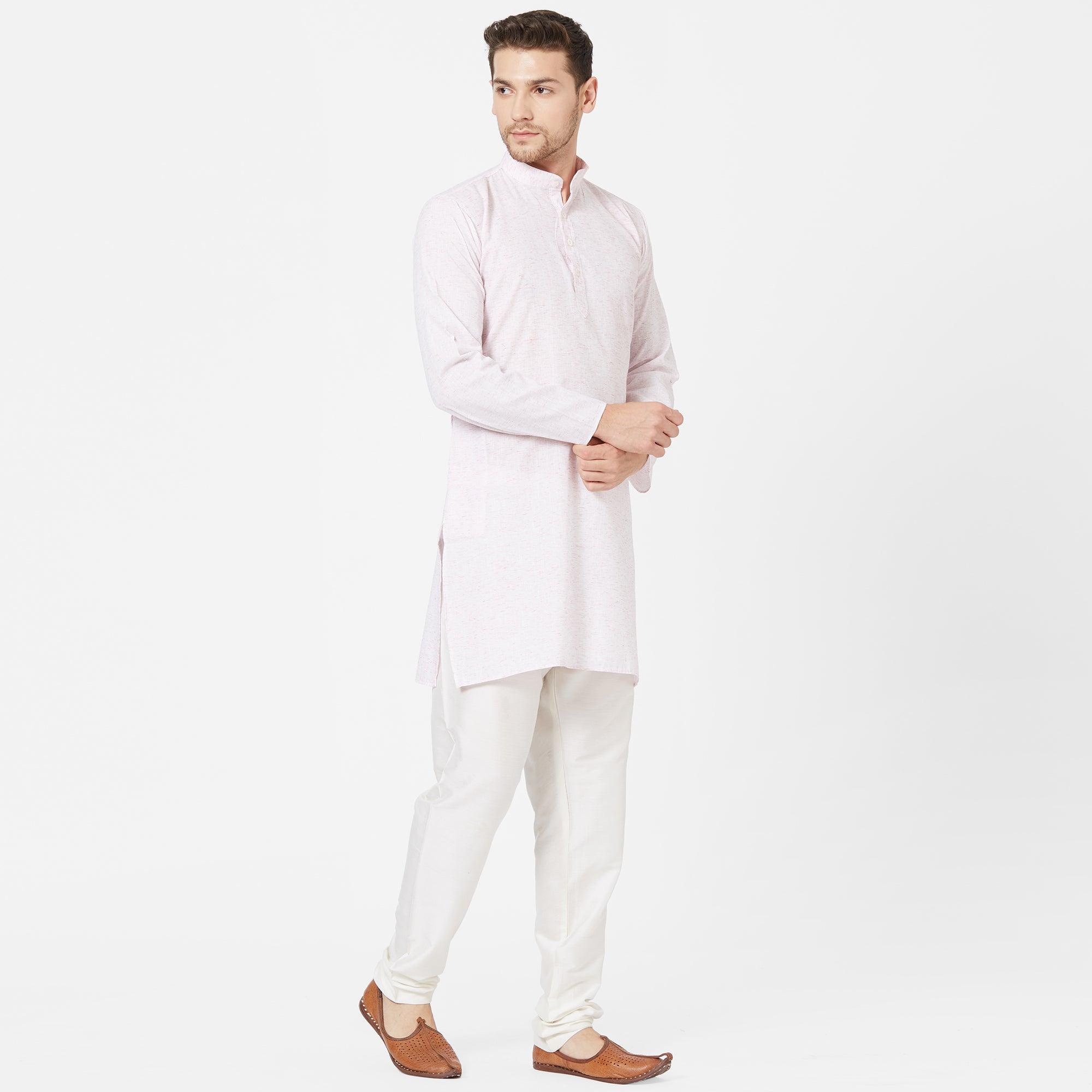 Light Pink Cotton Kurta - Peachmode