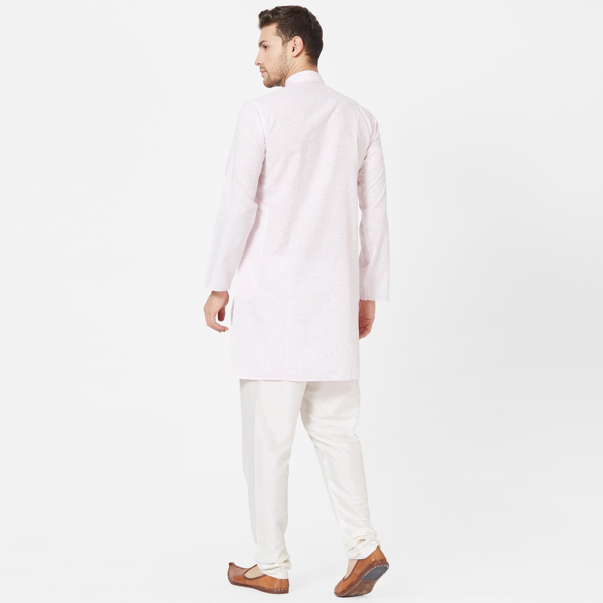 Light Pink Cotton Kurta - Peachmode