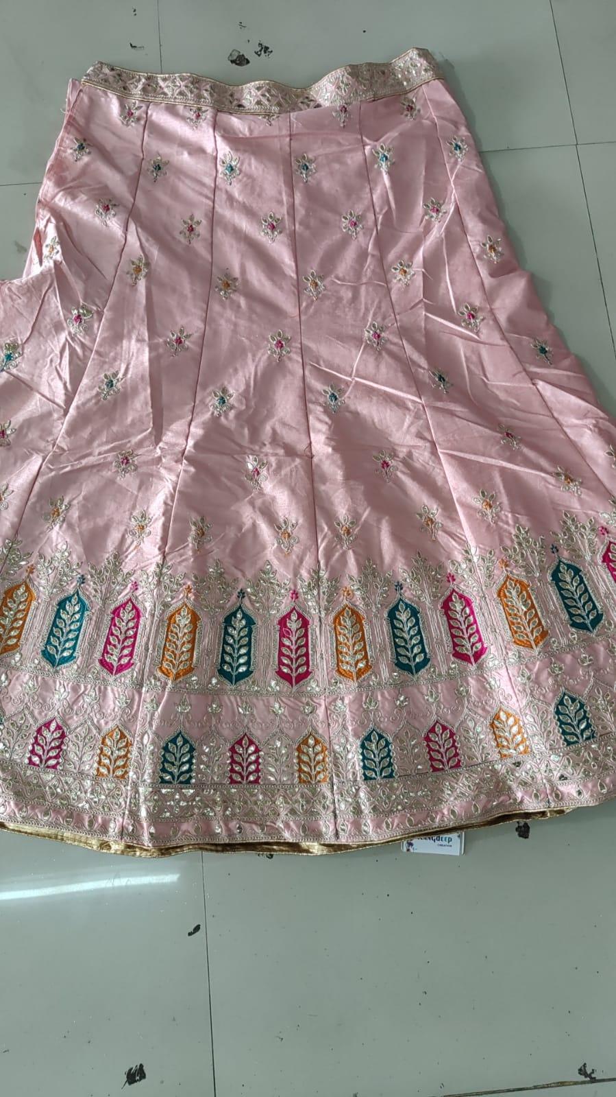 Light Pink Embroidered Tapetta Silk Lehenga - Peachmode
