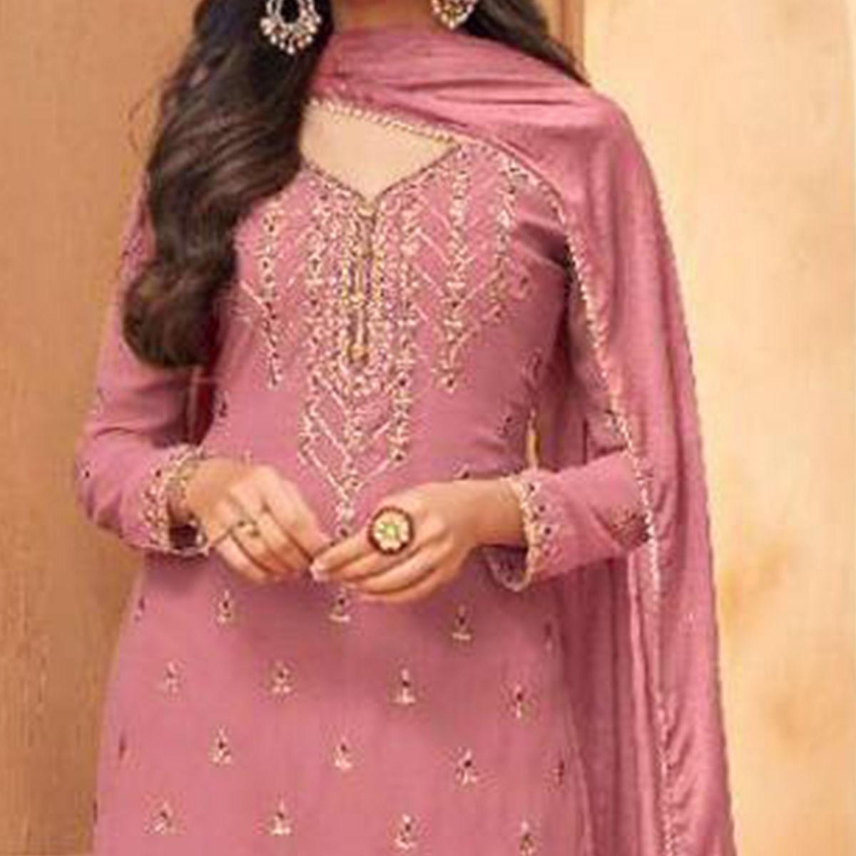 Light Pink Embroidery Georgette Salwar suit - Peachmode