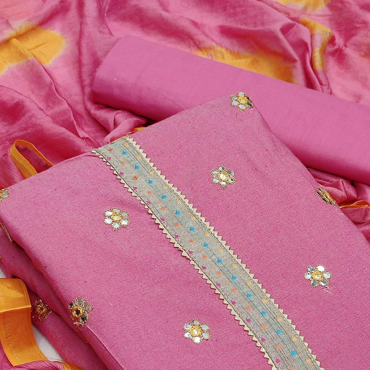 Light Pink Festive Wear Gotta Plus Handwork Cotton Dress Material - Peachmode