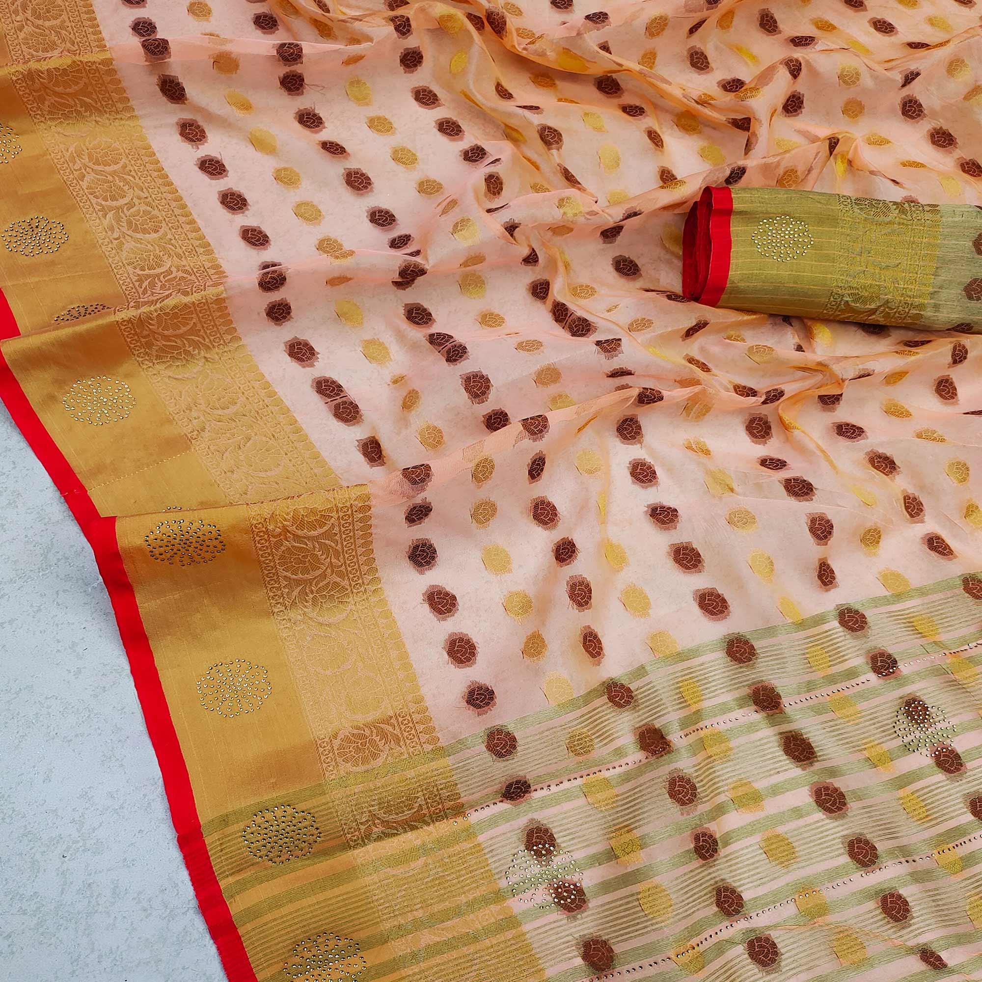 Light Pink Festive Wear Woven Cotton Silk Saree - Peachmode
