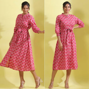 Light Pink Printed Pure Cotton Dress - Peachmode