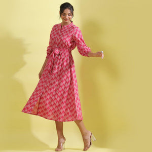 Light Pink Printed Pure Cotton Dress - Peachmode