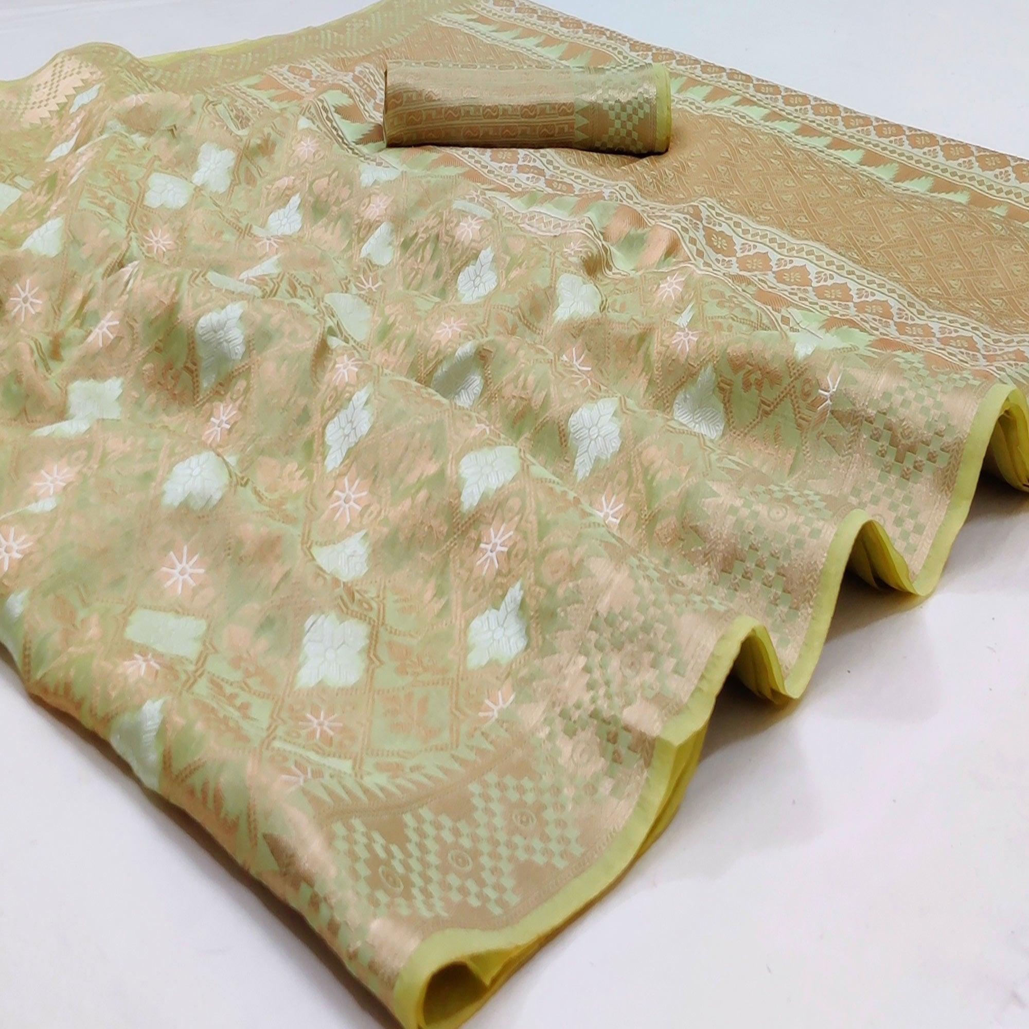 Light Pista Green Festive Wear Woven Art Silk Saree - Peachmode