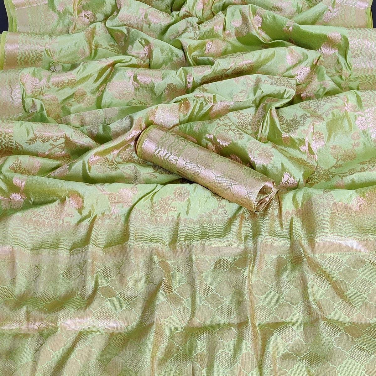 Light Pista Green Festive Wear Zari Woven Art Silk Saree - Peachmode