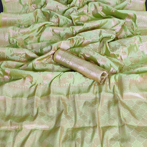 Light Pista Green Festive Wear Zari Woven Art Silk Saree - Peachmode