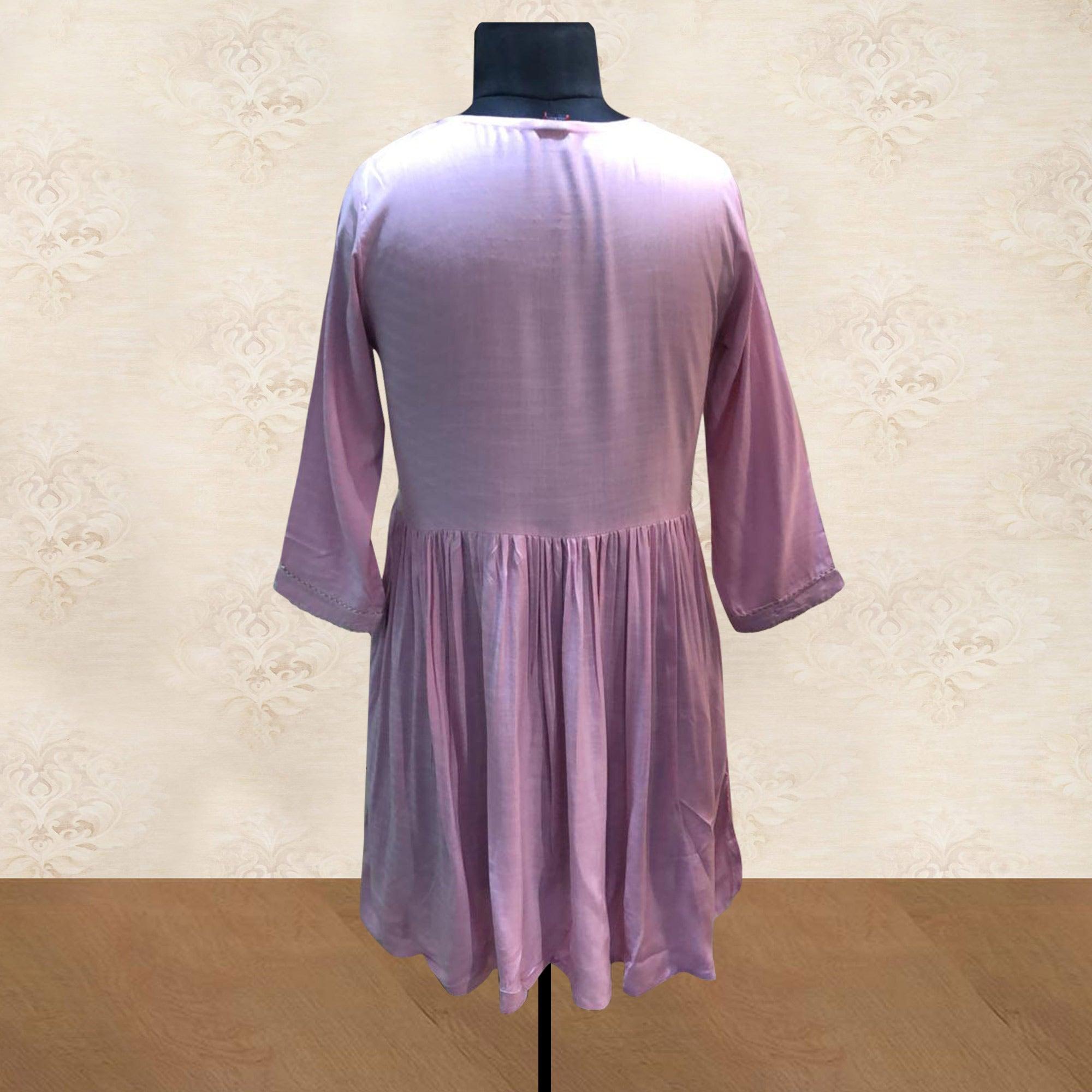 Light Purple Embroidered Pure Cotton Short Kurti - Peachmode