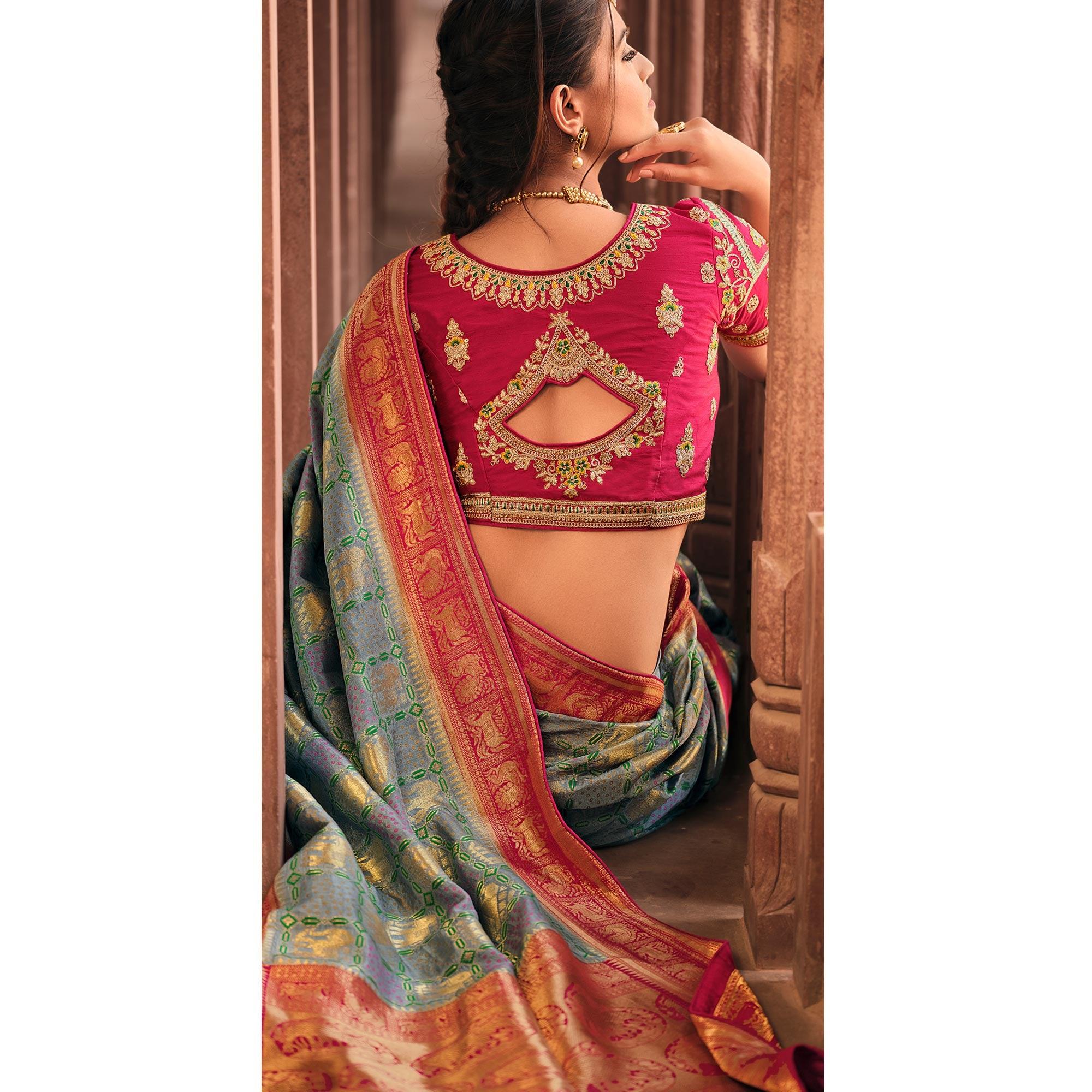 Light Purple Festive Wear Printed Woven Silk Saree - Peachmode