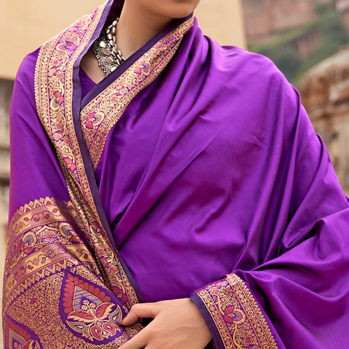 Light Purple Festive Wear Woven Soft Banarasi Silk Saree - Peachmode