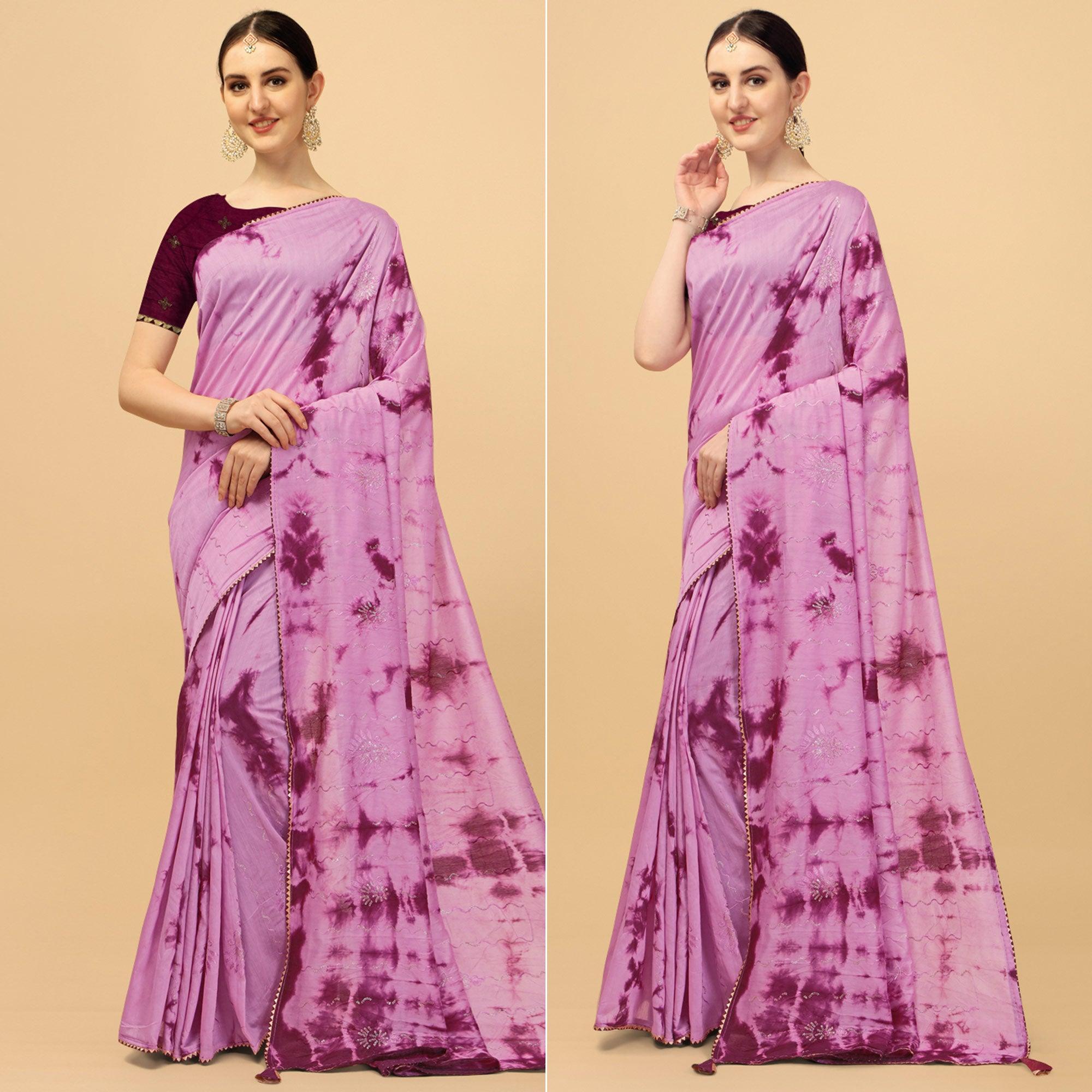 Light Purple Sequence Embroidered Chanderi Saree - Peachmode