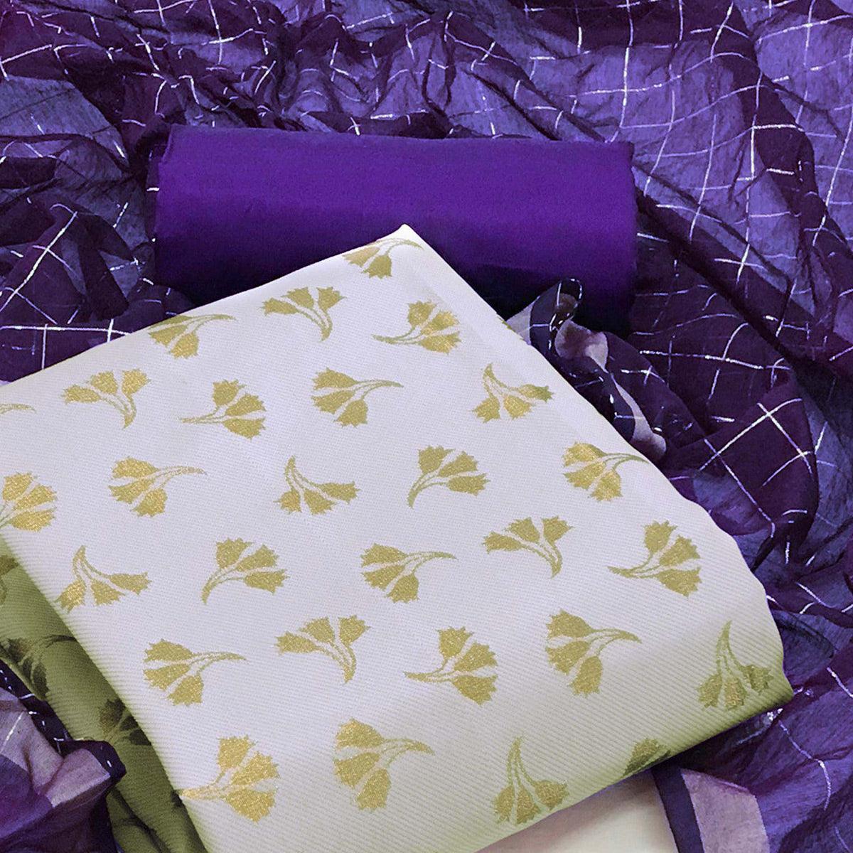 Light Purple Woven Banarasi Silk Dress Material - Peachmode