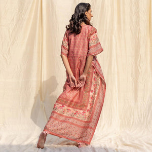 Light Salmon Peach Casual Wear Floral Digtial Printed Silk Kaftan Kurti - Peachmode