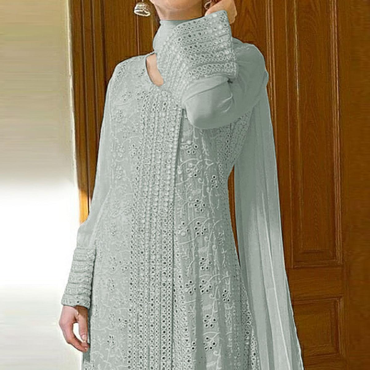Light Sky Blue Sequence Embroidered Georgette Suit - Peachmode