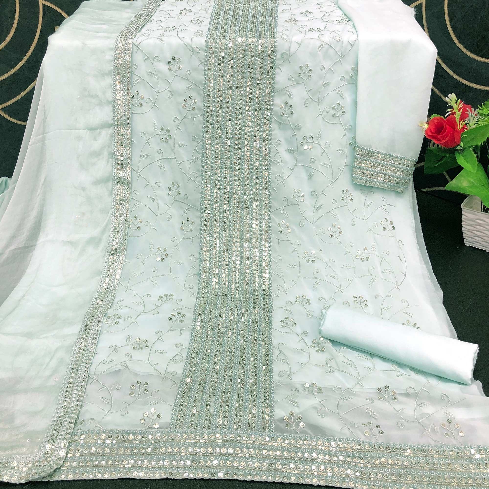 Light Sky Blue Sequence Embroidered Georgette Suit - Peachmode