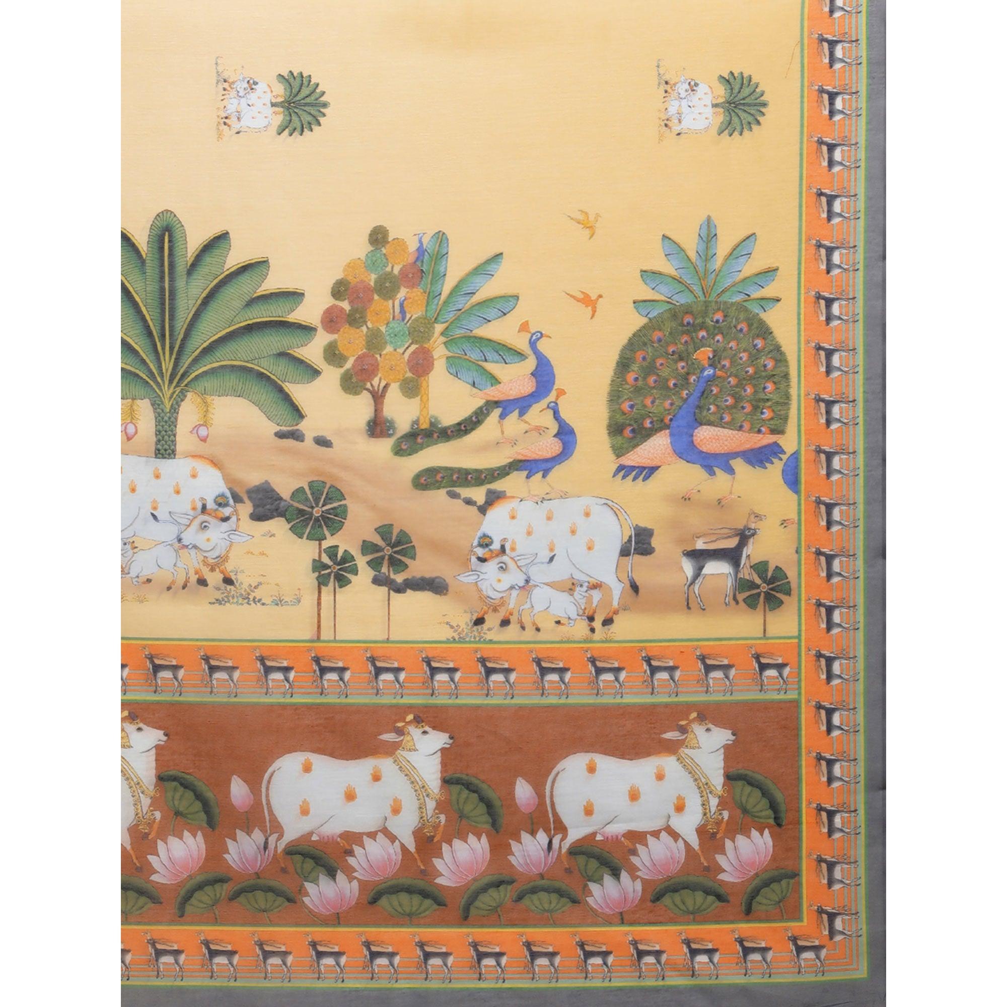 Light Yellow Casual Wear Floral Printed Cotton Saree - Peachmode