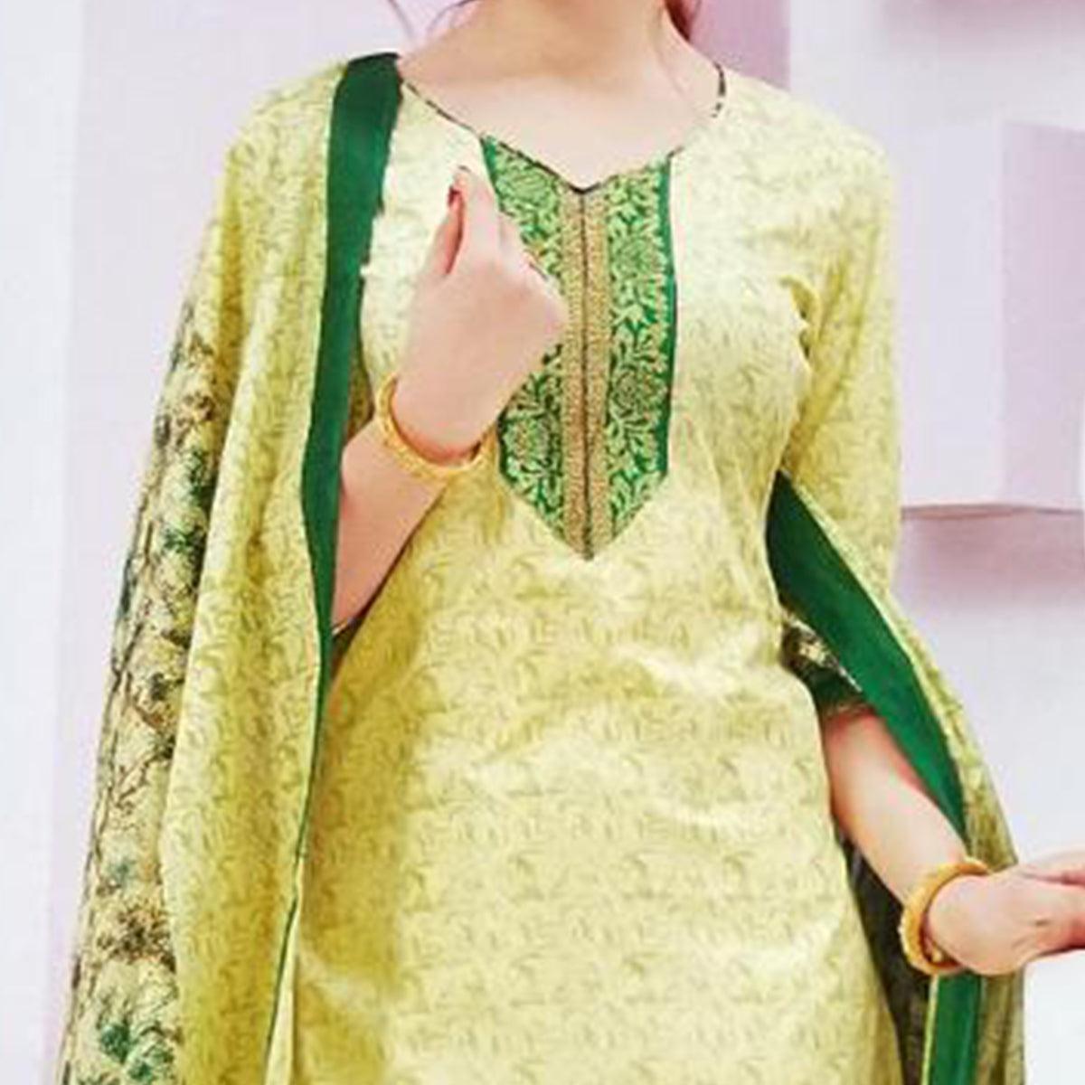 Light Yellow Casual Wear Printed Leon Patiala Dress Material - Peachmode