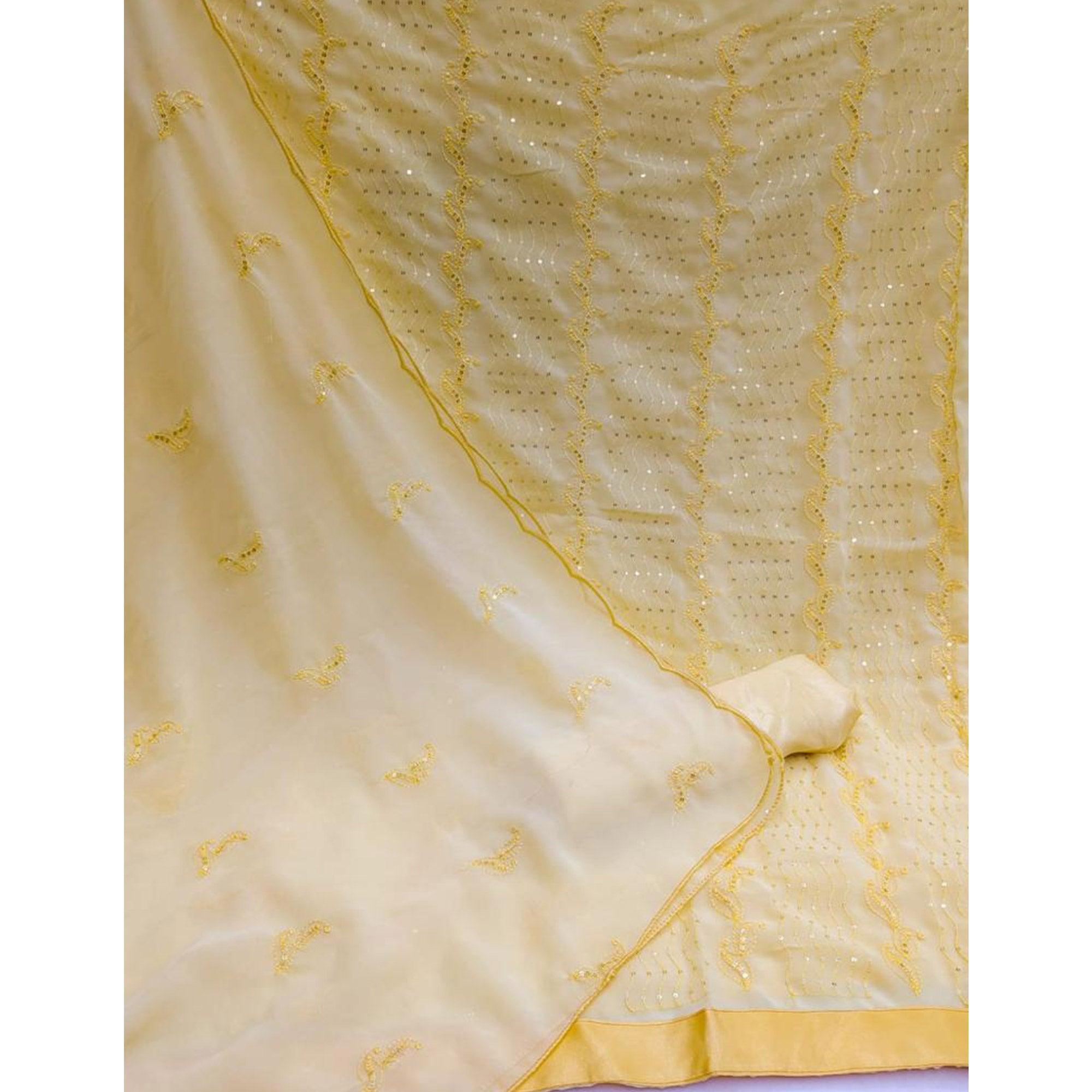 Light Yellow Festive Wear Sequence Embroidered Georgette Dress Material - Peachmode