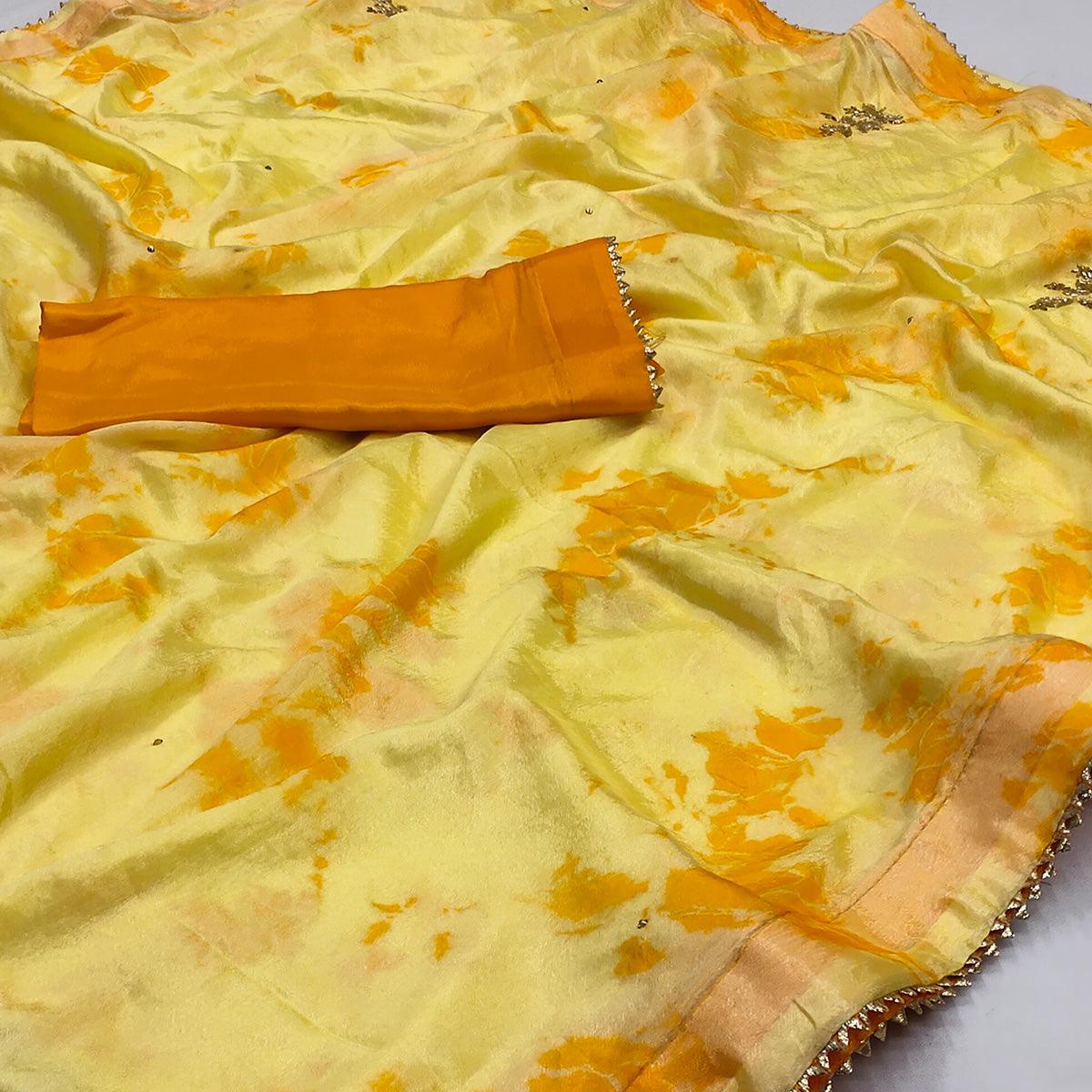 Light Yellow Printed Chiffon Saree - Peachmode