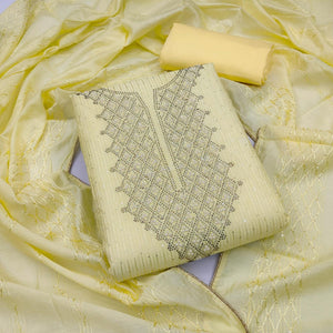 Light Yellow Sequence Embroidered Dress Material - Peachmode