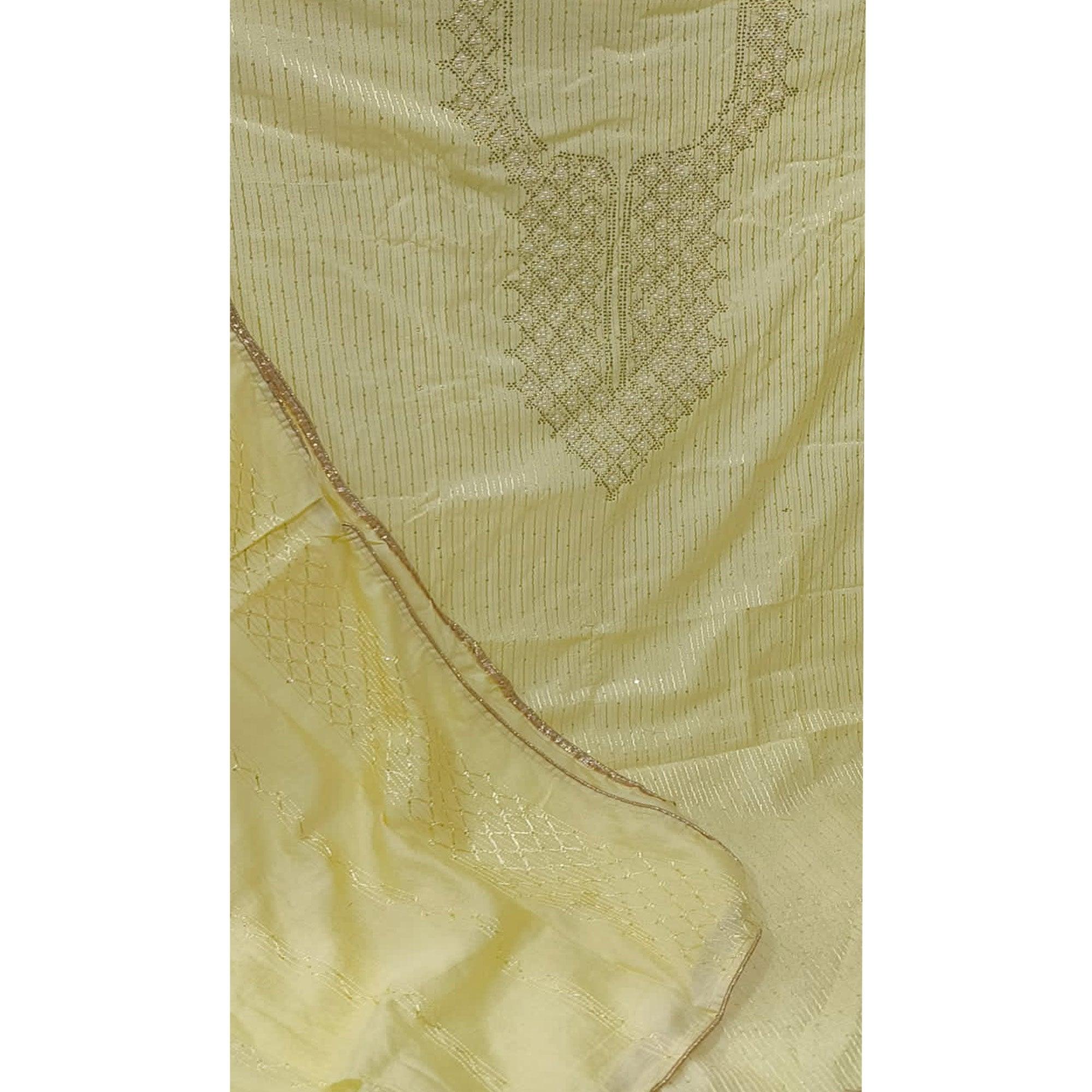 Light Yellow Sequence Embroidered Dress Material - Peachmode