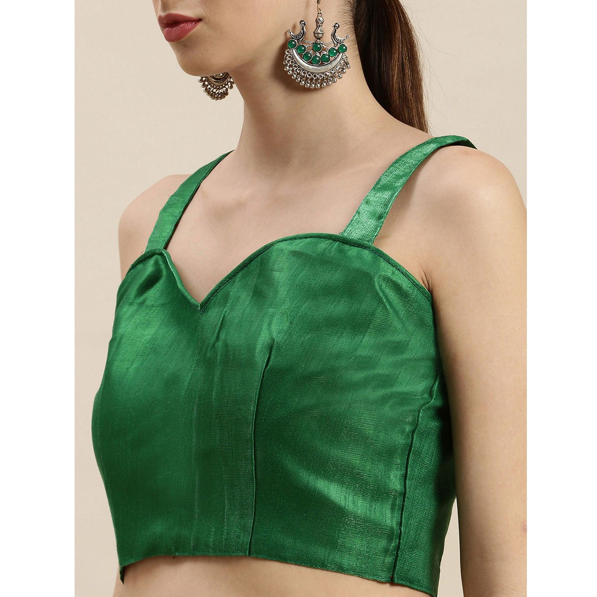 Lime Green Partywear Printed Organza Saree - Peachmode