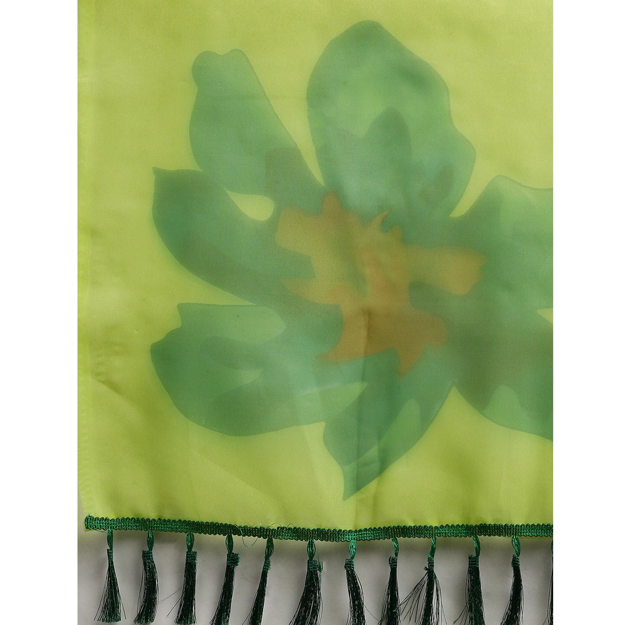 Lime Green Partywear Printed Organza Saree - Peachmode