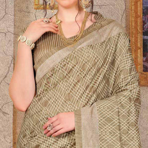 Lovely Beige Colored Festive Wear Printed Bhagalpuri Silk Saree - Peachmode