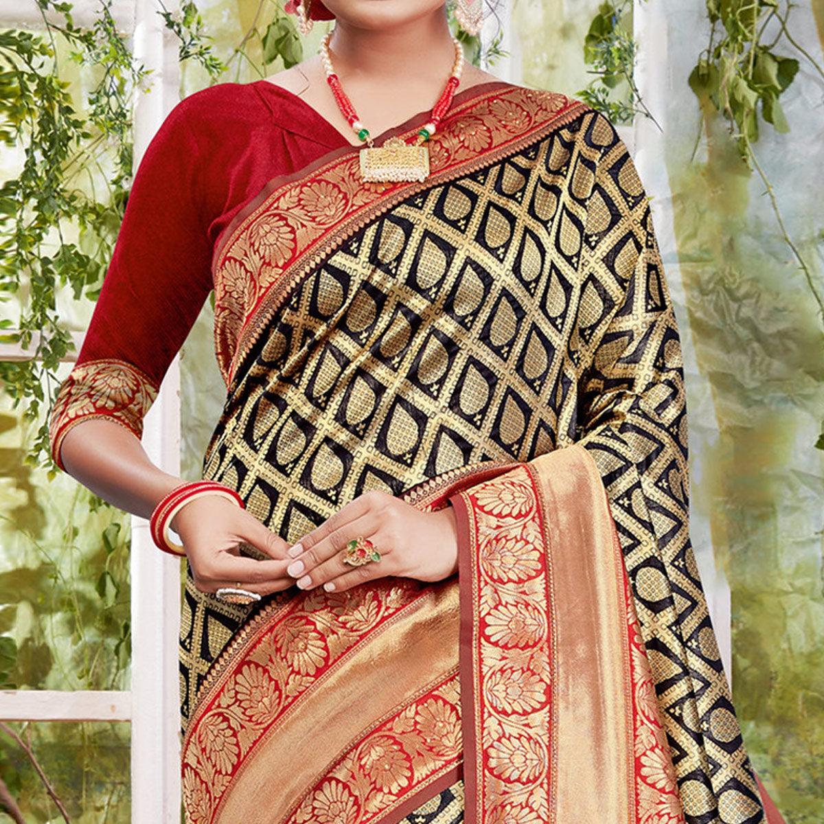 Lovely Black Coloured Partywear Printed Silk Saree - Peachmode